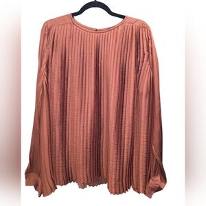 Banana Republic Tall XL Rust Pleated Long Sleeve Work Blouse Flowy Business